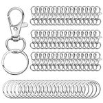 100PCS Swivel Snap Hooks with Key Rings, 50Pcs Key Chain Clip Hooks and 50Pcs Key Rings, Lanyard Lobster Claw Clasps for Keychains Jewelry Art Crafts (Silver)