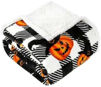 Touchat Sherpa Orange Buffalo Plaid Halloween Twin Blanket 60" X 70", Fall Fuzzy Fluffy Soft Cozy Blankets, Fleece Flannel Plush Microfiber Throw for Couch Bed Sofa,Halloween Decor (BlackHalloween)