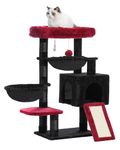 Hey-brother Cactus Cat Tree, Cat Tower for Indoor Cats, Cat House with Large Padded Bed, Cozy Condo, Hammocks, Sisal Scratching Posts, Big Scratcher, Black and Red MPJ006SBR