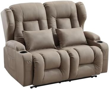 SAMERY 54.2" RV Loveseat Recliner Sofa, Manual Recliner Loveseat RV Sofa Home Theater Seating with Arm, Cup Holders and Side Pocket for Living Room/Office/Apartment