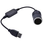 AUSYDE 5V USB A Male to 12V Car Cigarette Lighter Socket Female Converter Extension Cable Adapter Cord (Below 8W) for Outdoor, Camping and Travelling