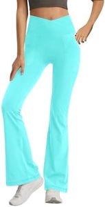 Jinhiteam Girls Leggings with Pockets Size 10-11 Years Old Elastic Flare Pants Green Active Yoga Bell Bottoms