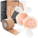 Laeto Leto Boob Tape, Boobytape for Breast Lift, Bob Tape for Large Breasts, Breast Lift Tape with 2 Pcs Upgrade Silicone Reusable Nipple Covers, Waterproof Sweat-Proof Bob Tape for Breast Lift Brown