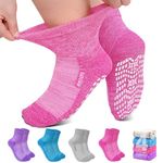 ZFSOCK Diabetic Socks Non-Slip for Women: Bamboo Ankle Socks Moisture Wicking with Extra Wide Top for Swollen Feet Seamless Non-Binding Cuff Hospital Sock for Foot Care, 6-8 Bright 4 Pairs