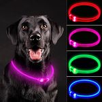 NOVKIN LED Dog Collar, Rechargeable Light Up Dog Collars,IP67 Waterproof Dog Lights for Night Walking，Adjustable, Reusable Safety Necklace for Small Medium Large Dogs (Pink)