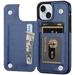 Aoksow Wallet Case for iPhone 15, Soft PU Leather Case for iPhone 15 with Card Holder Kickstand Slim Flip Cover Case for iPhone 15 6.1 Inch (Blue)