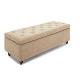 WOODBURY TREE 2 Seater Tufted Storage Ottoman | Versatile Bench with Premium Velvet & Storage | Living Room, Bedroom, Office (Beige)