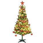 HOMCOM 6ft Pre Lit Artificial Christmas Tree Holiday Décor with 150 Warm White LED Lights and 480 Tips, Tinsel, Ball, Star, Tree Decoration, Auto Open