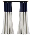 Lush Decor Linen Button Window Curtain Single Panel, 84" x 40", Navy/White, 84"x 40",