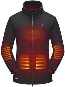 DEWBU Soft Shell Heated Jacket for Women with 12V Battery Pack and Detachable Hood Outdoor Electric Heating Coat, Black, XL