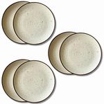 Claymistry Ceramic Dinner Plate Combo | Set of 6 | 26 cm * 26 cm * 2 cm | Ivory with Dark Brown Rim Dinner Plate (10 inch) | Ridged Plates Biege | Dinner Plates | Snack Plates | Dinnerware