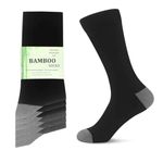 WeciBor Men's Bamboo Socks 6 Pack Black Gray Seamless Soft Top Breathable Crew Socks Size 8-12