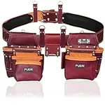 FUERI Tool Pouch Framers Combo Tool Belt Tool Kit | Heavy Duty Pro Gauge Leather Rig Riveted Reinforcement Organizer Tool Holder Drill Holster Multipurpose 17 Pocket (Excluding Tools) (Maroon)