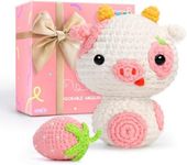 Mewaii Crochet Kit for Beginners, Complete DIY Crochet Kit Animals with Pre-Started Tape Yarn Step-by-Step Video Tutorials for Adults and Kids (Strawberry Cow),MEDO000CRO477F0-A