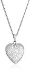 Sterling Silver Engraved Flowers Heart Locket Necklace, 18"