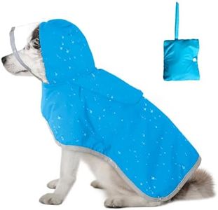 Olsdeeool Adjustable Waterproof Dog Raincoat with Reflective Strip, Lightweight Hooded Pet Rain Jacket with Portable Storage Pocket and Leash Hole (Blue,XL)