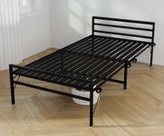 SAHNI PORTABLE FURNITURE Heavy Duty Iron/Metal Folding Bed with Wheels for Sleeping,Powder Coated Black Steel Frame (Single XL 6Ft X 3Ft)