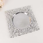 Efavormart 6 Pack Silver Square Acrylic Charger Plates with Hollow Lace Border, Dinner Chargers Event Tabletop Decor - 12"