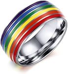 Nanafast 8mm Stainless Steel Enamel Rainbow LGBT Pride Ring for Lesbian & Gay LGBTQ Pride Wedding Engagement Band, 11, Enamel, No Gemstone