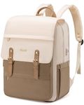 LOVEVOOK Laptop Backpack Purse Vintage Travel Computer Backpack Women Fashion 17 Inch Carry-on Backpack Teacher Bag for Work, Beige & Coffee, 15.6 Zoll, Casual