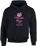 Hippowarehouse I Love You Mum from Your Name (Personalised) Unisex Hoodie Hooded top (Specific Size Guide in Description) Black