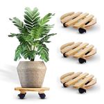 Sharpex Pack of 4 Wooden Trolley for Plants, Flower Pots | Heavy Duty Rolling Plant Stand with Locking Wheels | Round Plant Roller Base for Indoor Patio Outdoor Potted Planter (Beige)