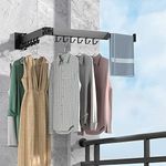 BHeadCat Wall Mounted Clothes Drying Rack, Wall Mounted Clothes Hanger, Laundry Drying Rack, Retractable Clothes Hanger with 12 Movable Hooks for Balcony, Laundry, Bathroom, Patio and Bedroom(2-Pole)