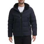 Calvin Klein Men's Snap Front Puffer Jacket, Hooded Stretch True Navy, Medium