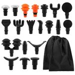 Massage Gu-n Attachments, 20pcs Home Muscle Relaxation Massager Heads with 2pcs Drawstring Bag Different Muscle Massager Heads to Meet Different Needs for Deep Tissue Percussion Plug and Play(Black)