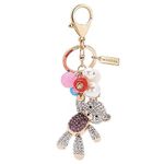 Monnel Women's Zinc Alloy Metal 3D Crystal Teddy Bear with Ball Charm Lobster Clasp Key Ring Keychain ZM26, Pink, 4.8 cm (L) X 1.9 cm (W) X 6 cm (H)