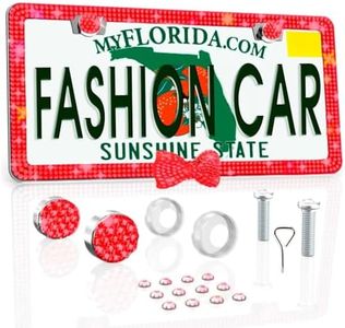 Fashion Car Ultra Bling Fashion License Plate Frame Cover Shiny Especially brilliant. stainless steel Bright Rhinestones. Shiny (Red Bow Red)