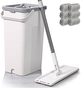 Mop and Bucket with Wringer Set, 6 Washable Microfiber Pads Included,Hands Free Flat Floor Mop and Bucket,Wet and Dry Use, Home Floor Cleaning System for All Floor Types and Windows