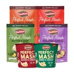 Idahoan Perfect Mash Potatoes Variety Bundle 4 sachets (109g each) & 2 pots (55g each)- Bacon & Cheese, Buttery, Butter & Herb, Roasted Garlic, Bacon & Cheese and Bubble & Squeak