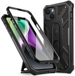 Poetic Spartan Case Designed for iPhone 14 Plus, Full Body Rugged Premium Leather Texture Shockproof Protective Cover with Kickstand, Matte Black