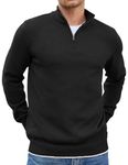 COOFANDY Men's Quarter Zip Up Pullover Slim Fit Mock Neck Casual Long Sleeve Sweaters Black