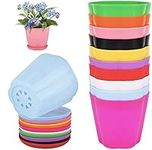 LATERN 10Pcs Plastic Plant Pots, 11cm Colorful Flower Pots Indoor Plant Pots Seedling Nursery Planter with Saucers for Garden Office Desk Balcony Decor (10 Colors, Flower Shape)