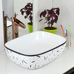 Reyal Imported Ceramic Tabletop Wash basin | Countertop Vessel Sink | Bathroom Wash Basin over counter(18 x 13 x 5.5 Inch) Glossy White (Abstract Design)