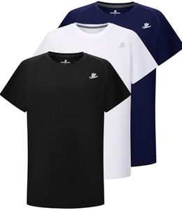 DEVOROPA Toddler to Youth Boys Compression Shirt Short Sleeve Football Basketball Undershirt Kids Athletic Base Layer T-Shirt Black/White/Navy 3T