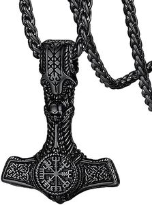FaithHeart Colgante Thor Hombre con Vegvisir Collar Vikingo Acero Inoxidable 316L Joyería Germánica Noruega Amuleto Protección Compás Brújula