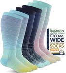 Pembrook 3 Pairs Plus Size Compression Socks Wide Calf - 15-20 mmHg Bamboo Viscose Compression Socks Men Wide Calf, Plus Size, Knee High, Line Patterns