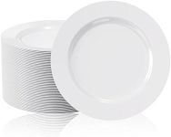 FOCUSLINE 100 Count White Plastic Plates 10 Inch, Disposable Heavy Duty Plastic Dinner Plates- Premium Hard Plastic Plates Fancy Disposable White Plates for Weddings, Parties and Events