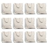 Wonder Shades Cotton Plain Canvas Shopping Tote Bag with Extra Strong Long Handle, Washable, Reusable and Ecofriendly (Pack of 12)