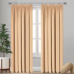 Imperial Rooms Blackout Curtains 90x90 Pencil Pleat Beige Bedroom Curtains for Living Room Thermal Insulated Window Treatments Soft Kitchen Curtain Pair Panels with Two Tie Backs