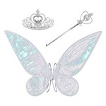 MIVAIUN 3Pcs Fairy Wings Set Butterfly Wings for Adult Kids Fairy Angel Princess Costume Wings Angel Wings Crown Fairy Wand For Halloween Carnival Mardi GrasThemed Party Birthday (White)