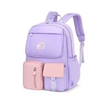 FANDARE School Backpack Children's Backpack School Bag Boys Girls Backpack School Bag for Outdoor Travel Daypacks Leisure Backpack with Plush Pendant Waterproof Nylon, Purple Pink S, S