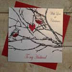 white cotton cards With Love Husband, Handmade Christmas Card (Robin)