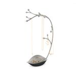 Umbra Orchid Jewelry Hanging Tree Stand - Multi-Functional Necklace Holder Display Organizer Rack With a Ring Dish Tray, Gun Metal, 15"L x 5.5"W x 9"H