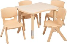 Flash Furniture Emmy 21.875"W x 26.625"L Rectangular Natural Plastic Height Adjustable Activity Table Set with 4 Chairs