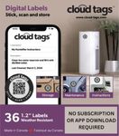 QR Code Cloud Tag Labels | No App or Subscription | Programmable QR Codes to Store Information, Storage, Instructions, Lost & Found, Service Histories & Etc| Waterproof | Pack of 36 (1.2 in x 1.2 in)