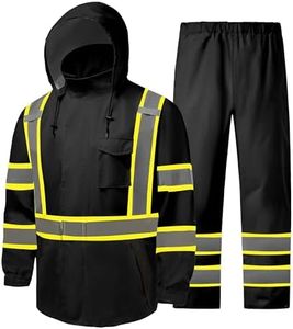 FFTSAFEWARP Hi Vis Rain Jackets for Men Reflective Waterproof High Visibility Class 3 Safety Rain Suit with Black Bottom,Removable Hood